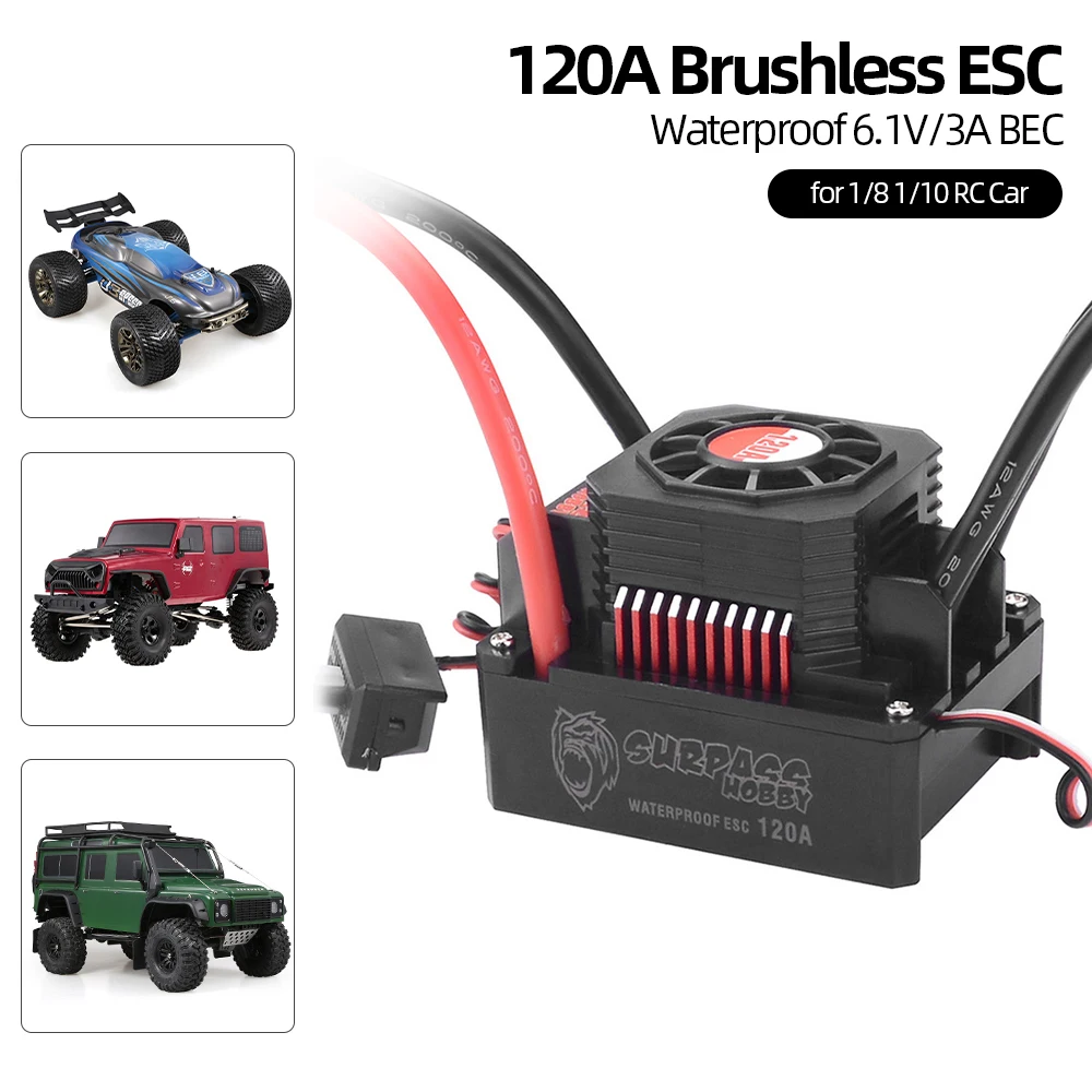 

120A ESC Waterproof ESC 120A Brushless ESC Waterproof Electric Speed Controller for 1/8 1/10 RC Truck Off-road Car