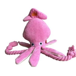 Cute Squid Small Dog Toy Interactive Plush Pet Puppy Rope Toys Pink Chew Squeak Toys For Dogs