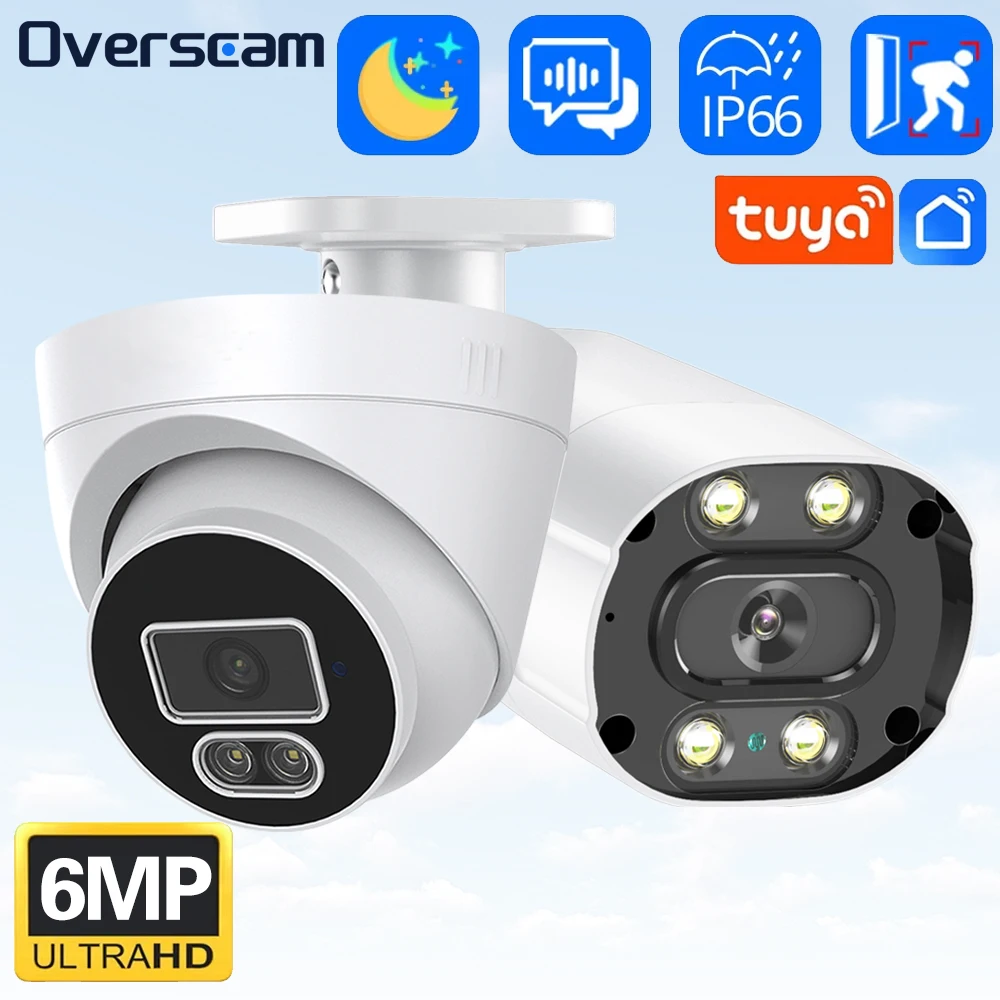 

6MP Tuya Bullet+Dome POE H.265 CCTV IP Camera 2Way Audio Human Detection For POE NVR System Indoor Outdoor Security Surveillance