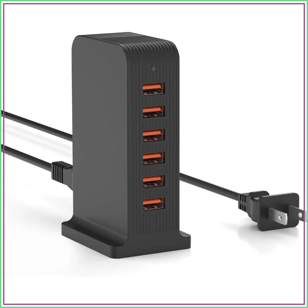 6 Port USB Charger Station 50W for Multiple Devices with Smart Charging Technology for iPhone Samsung Android Tablet