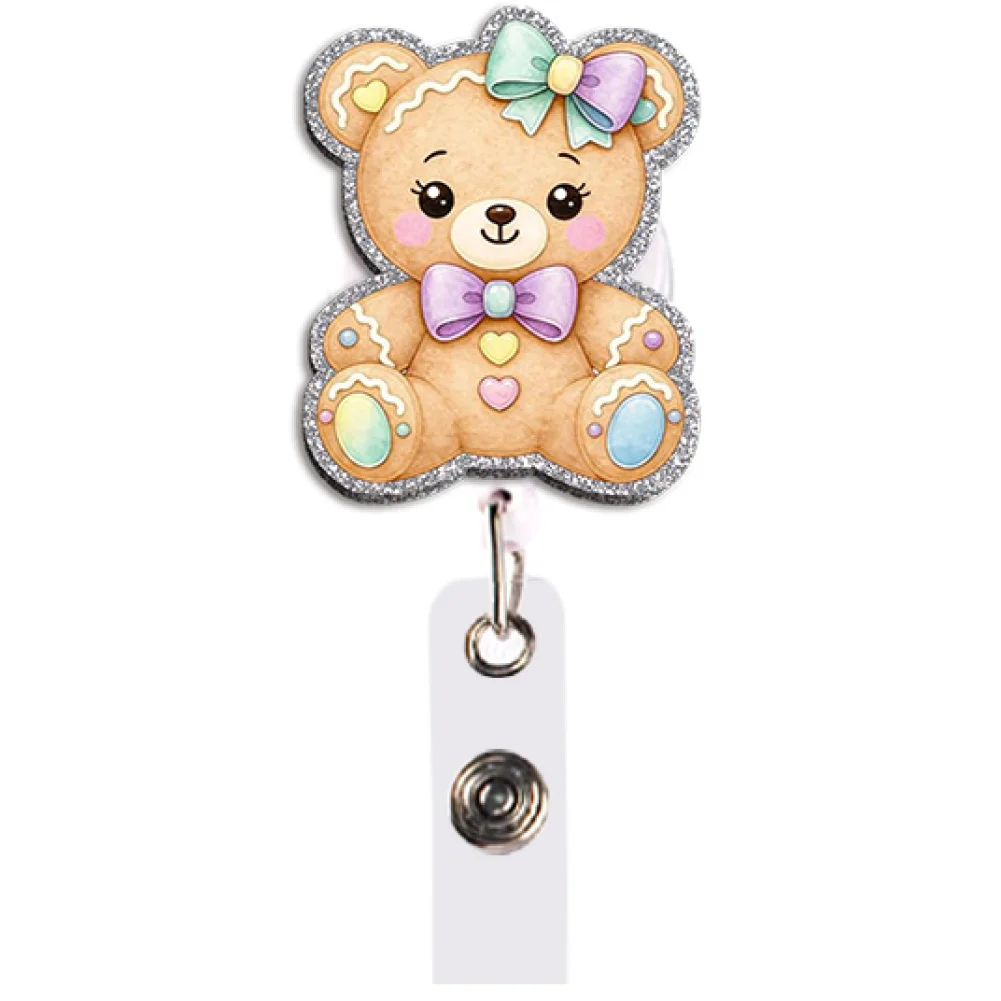 Cute Christmas Badge Reel Retractable ID Holder Gingerbread Cookie Cake Owl House Gift for Party Cosplay Festival
