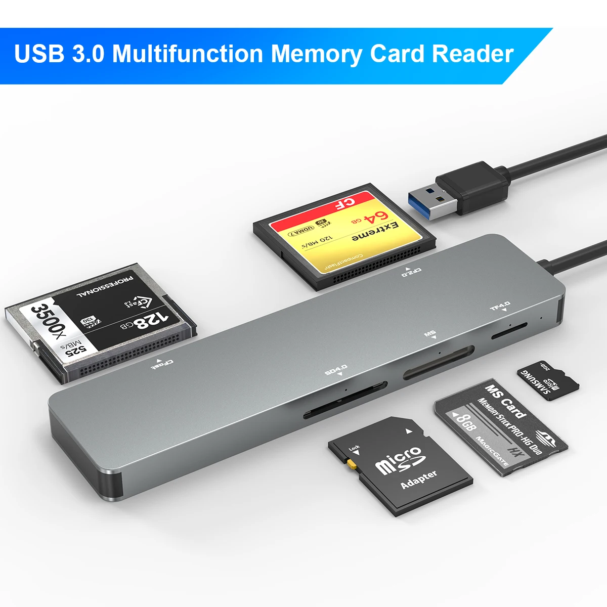 AJIUYU USB 3.0 قارئ بطاقة 5 في 1 نوع c USB C إلى SD TF CF CFast MS محور بطاقة الذاكرة متعددة الوظائف لنظام التشغيل Mac OS ويندوز حساب