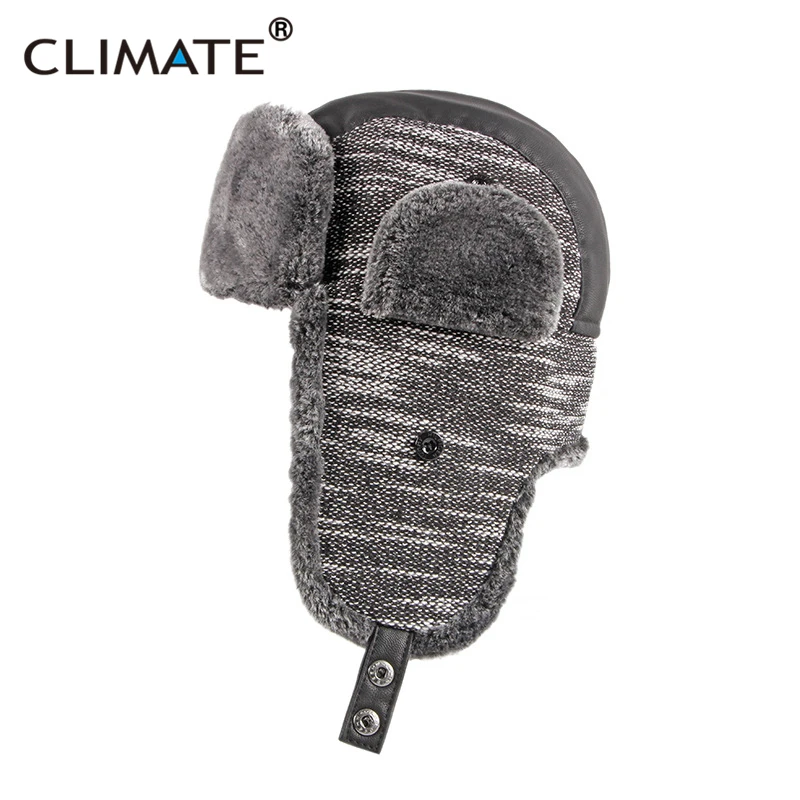 CLIMATE Winter Warm Bomber Ushanka Hat Windproof Russian Pilot\'s Hats Ear Face Protect Fur Ski Plaid Cap Hats for Winter Man