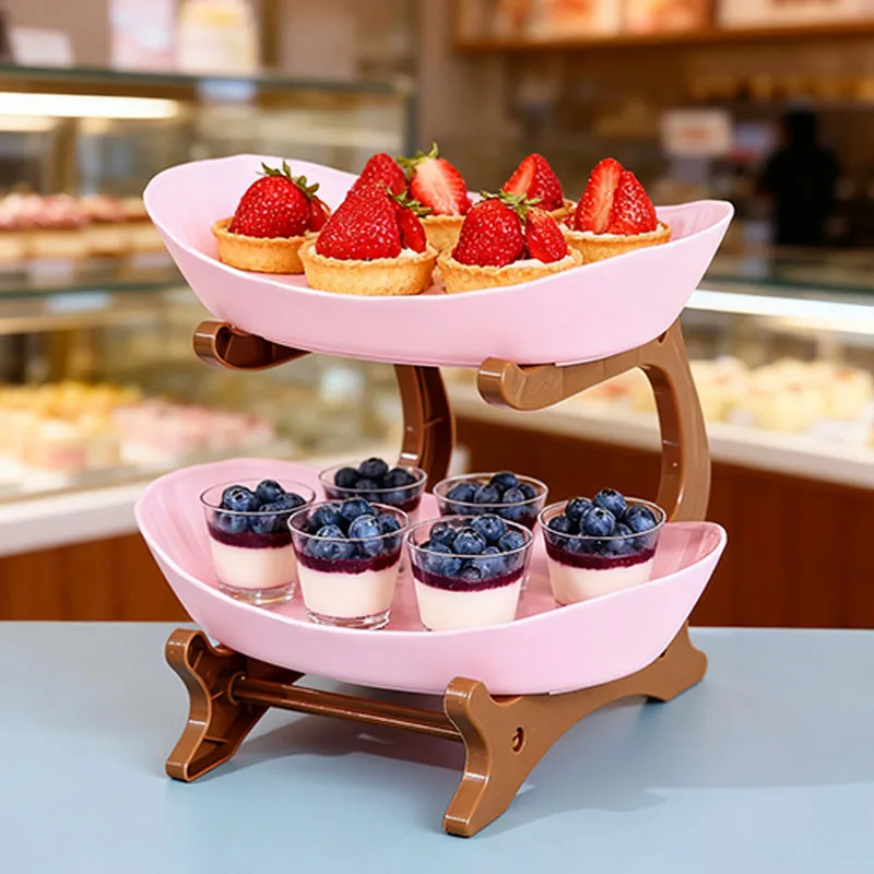 Double Layer Plastic Dessert Display Stand Tea Time Fruit Tray Sweet Plate Home Use Candy Tray Fruit Plate Creative Design ...