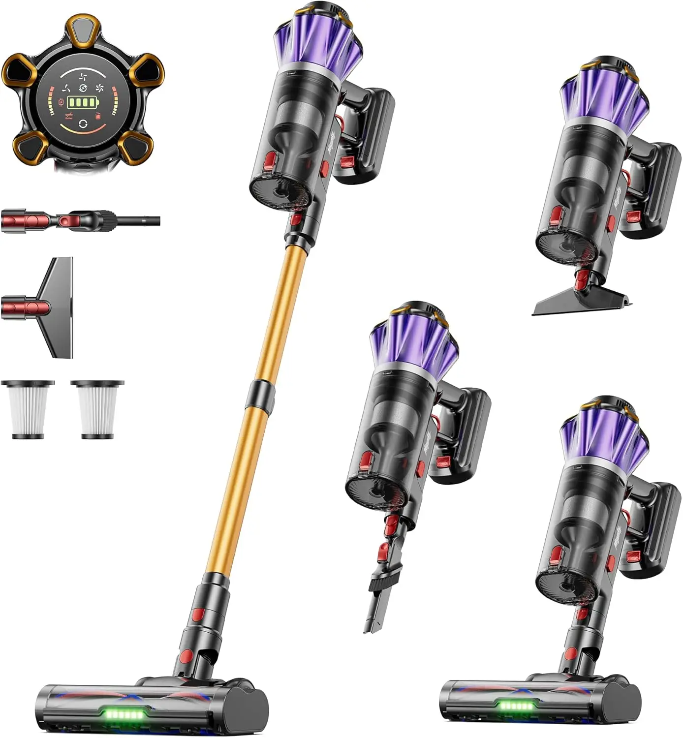 650W Cordless Vacuum Cleaner with 55Kpa Suction, 70-Min Runtime, Anti-Tangle Brush for Pet Hair and Carpets
