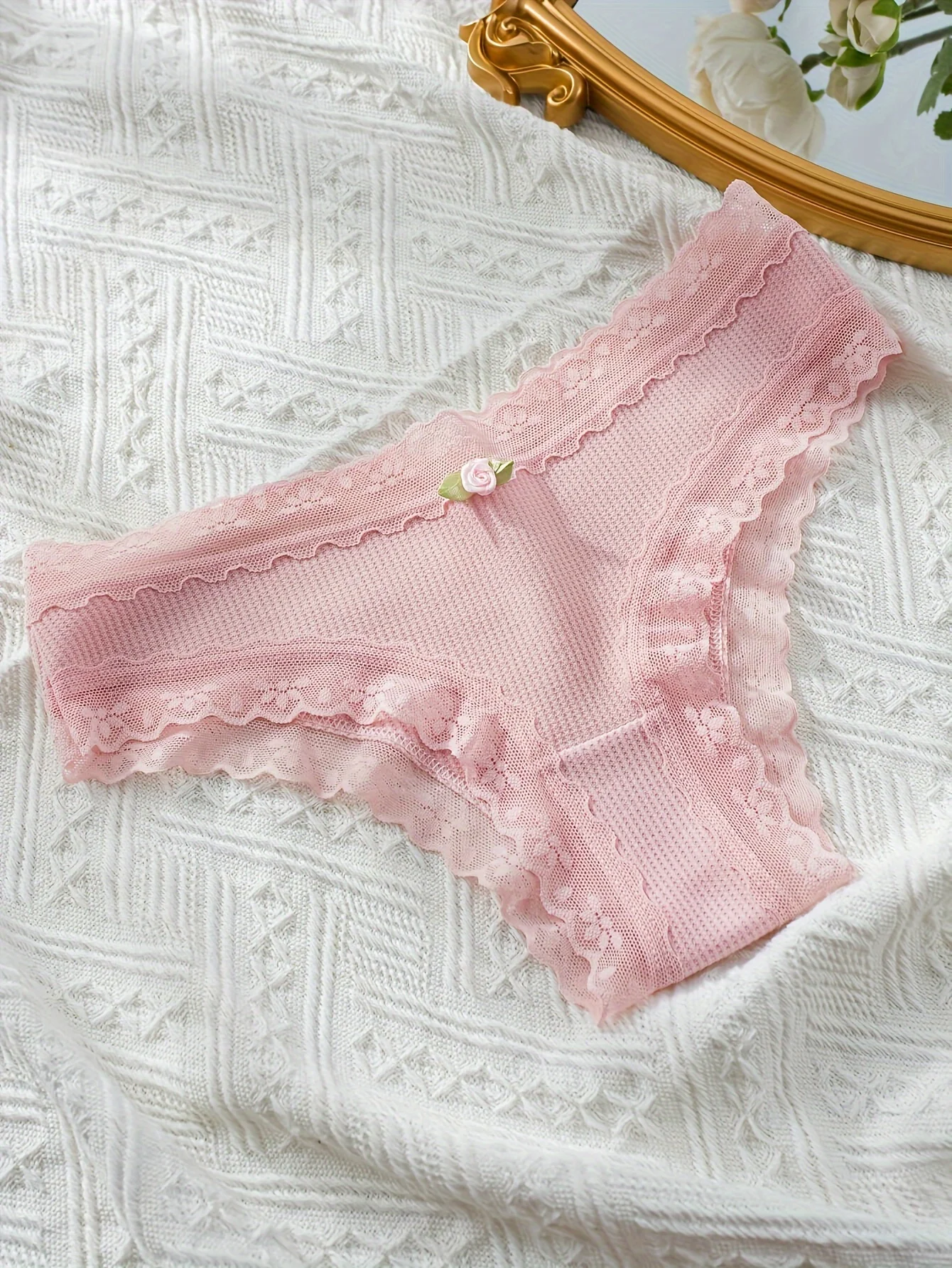 5dílné krajkové kontrastní kalhotky s různobarevným vzorem, pohodlné a stylové dámské spodní prádlo, roztomilé dámské spodní prádlo s motýlkem - náhled 3