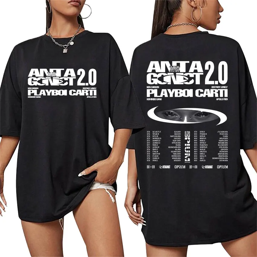

Singer PLAYBOI CARTI ANTAGONIST 2.0 Tour 2025 Новая футболка Мужская одежда Свободная футболка большого размера Модные хлопковые футболки высокого качества