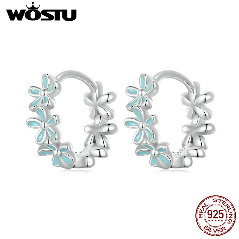 WOSTU 925 Sterling Silver Cute Green Flower Hoop Earrings For Women Wedding Party Butterfly Hoops Clips Original Dangle Earrings