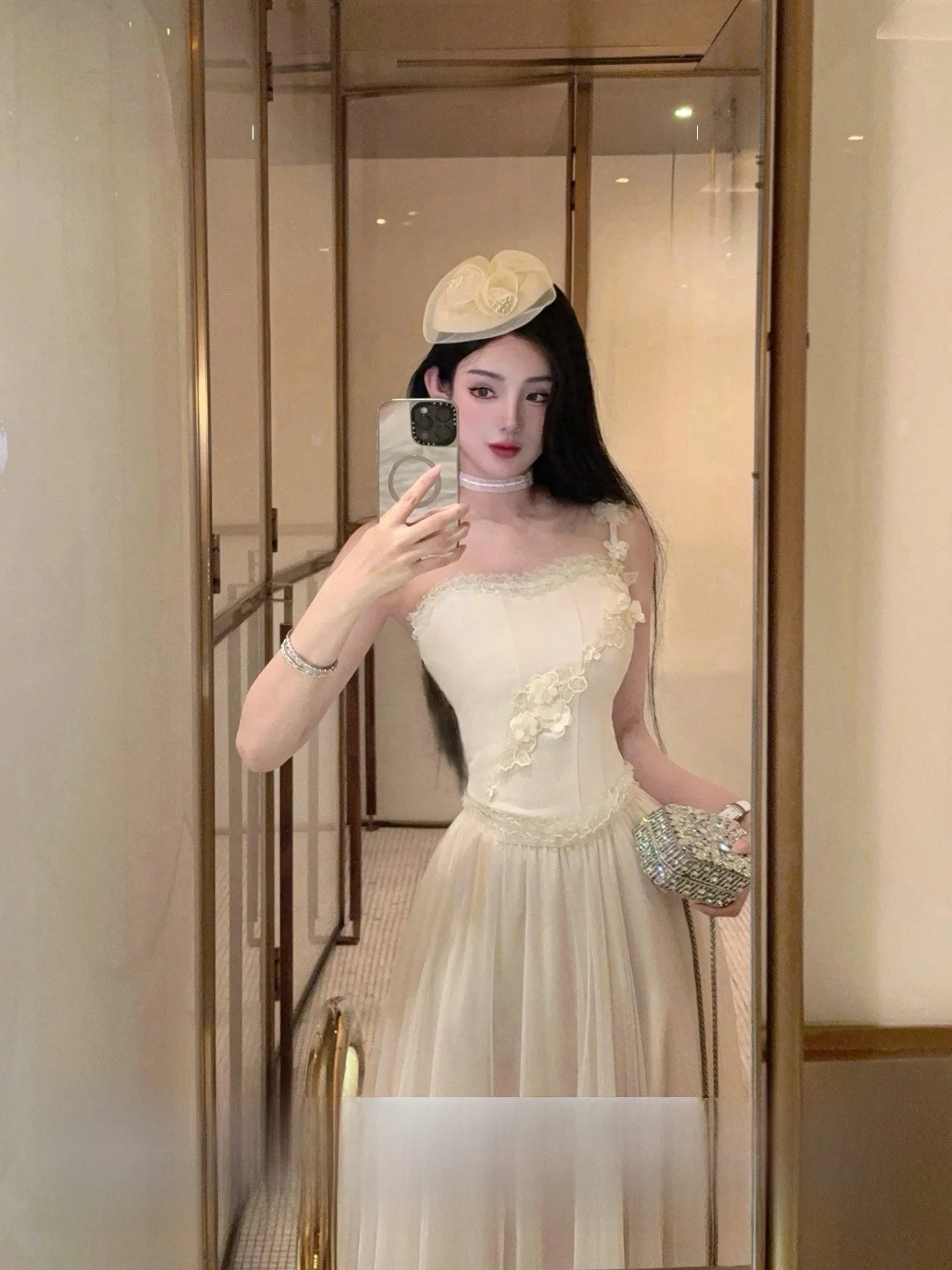 

Joykiki Gold Pure Desire Annies Love Side oulder 3D Flower Women's Tube Top French Sle Slim Fit Ciwalk Polyester Fiber