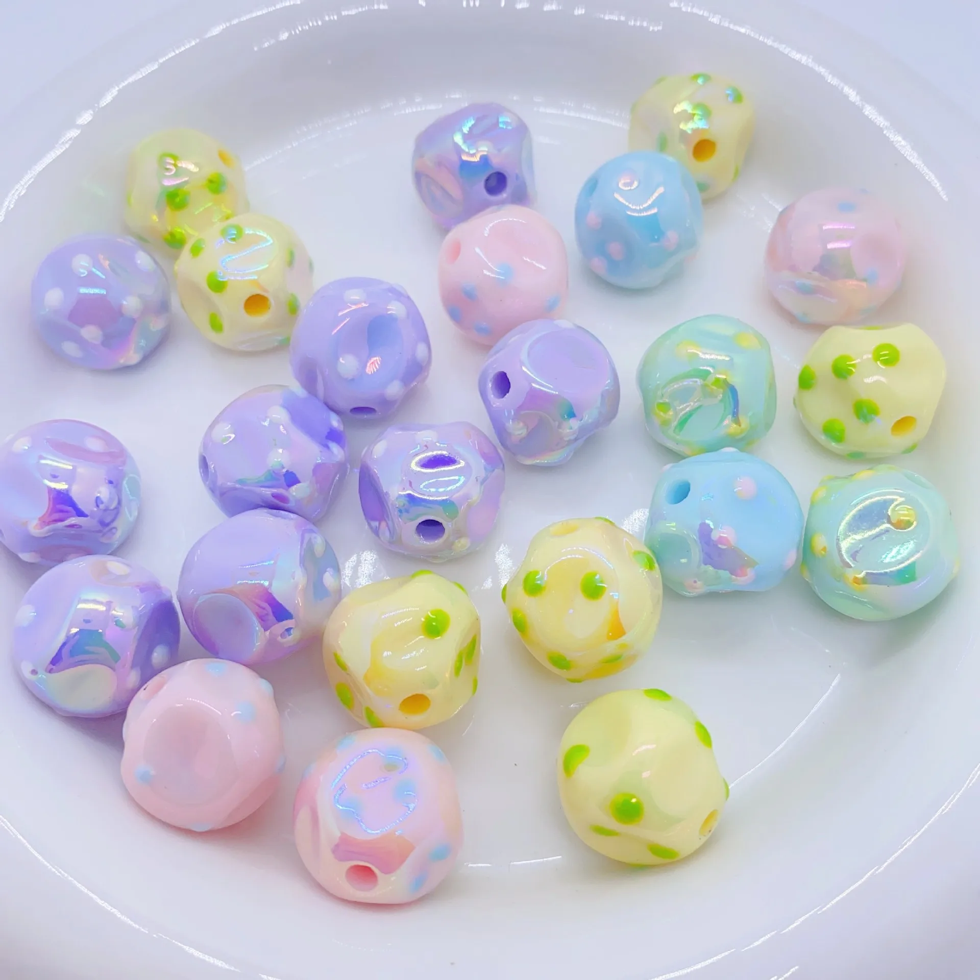 60pcs 16mm Oil Drop Polka Dots Style Irregular Geometry Jewelry Acrylic Beads Ornament Accessories Necklace Earring Bracelet DIY