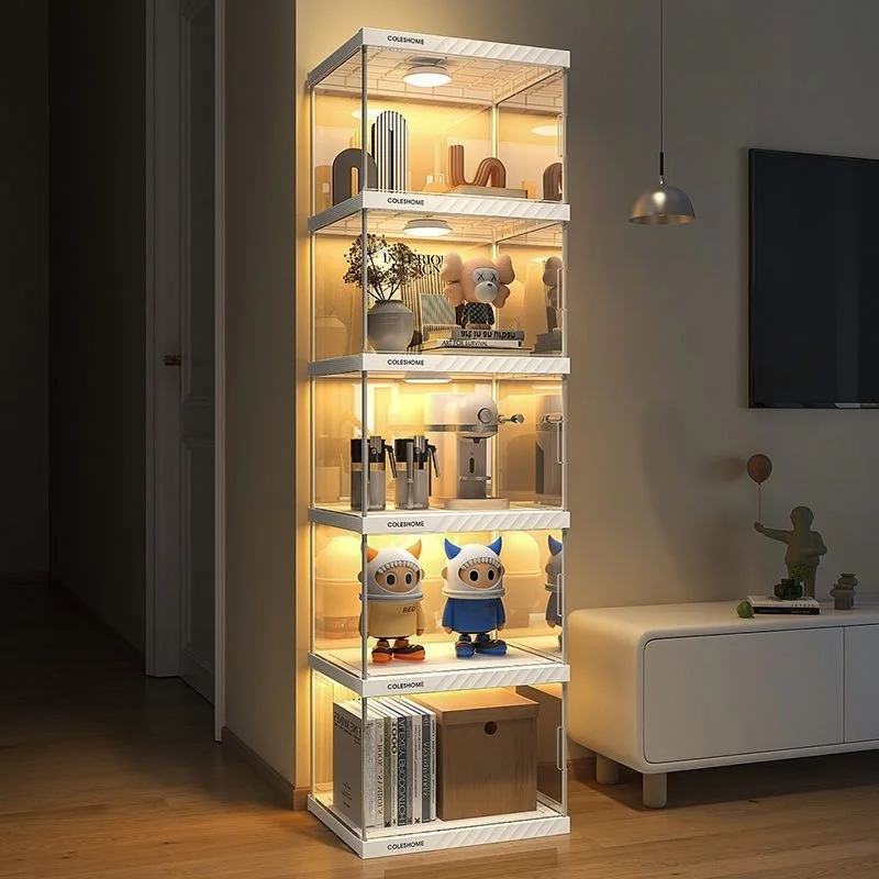 Bookcase Display Cabinet Floor-standing Multi-tier Dustproof Bookshelf Home Living Room Storage Model Display Rack Shelving Unit