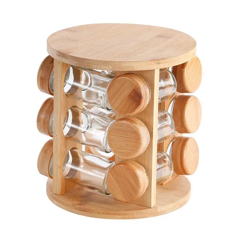 

Wooden Seasoning Rack Condiment Jar Holder for Kitchen Rotating Salt Container Storage Shelf for Pepper Jars Condiment Box Rack