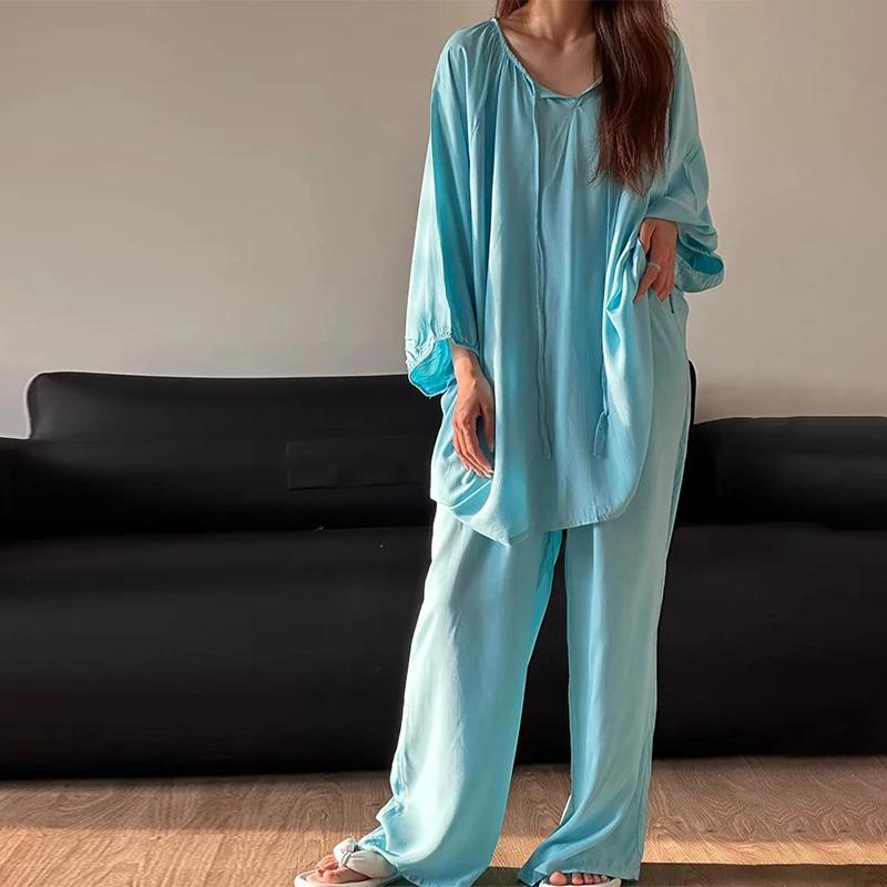 Set completo da casa casual ampio, girocollo da donna primaverile e autunnale, può essere indossato come pigiama in due pezzi