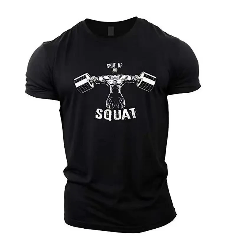 Shut Up and Squat Novelty T Short Sleeve Gym Fit Fitness Bodybuilding Men T-Shirts Streetwear Crewneck Printed Male Clothes