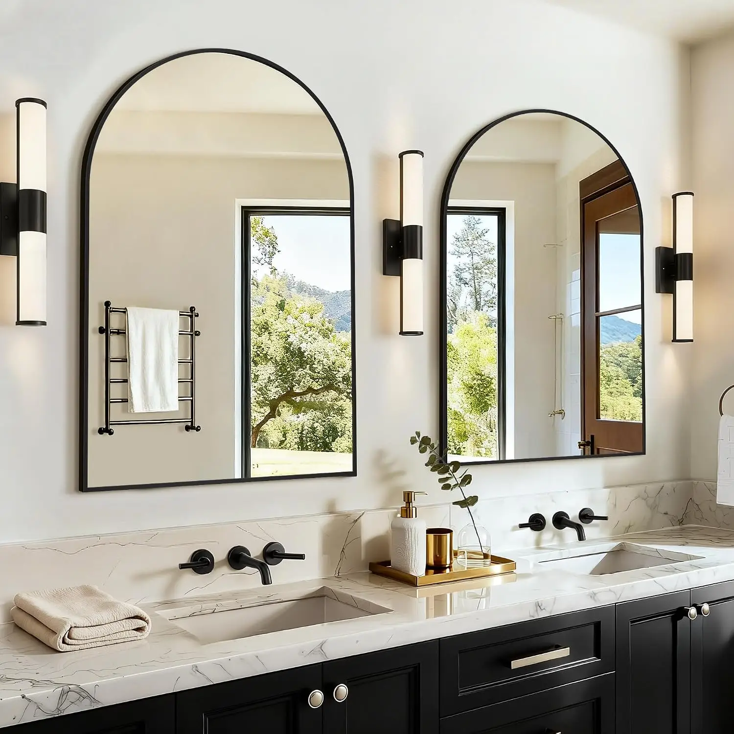 Arched Bathroom Vanity Mirror Over Sink 2 Pack 30x20 Black HD Tempered Glass Anti Rust Metal Frame Hanging Leaning Wall Mirrors