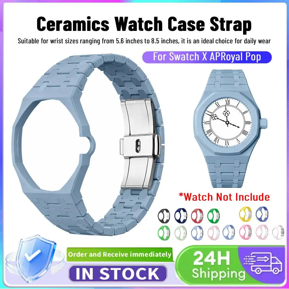 Ceramics Watch Case & Strap for Swatch X APRoyal Pop Soft Watch Bands Adjustable Sport Watch Modification Set for Women Men Gift