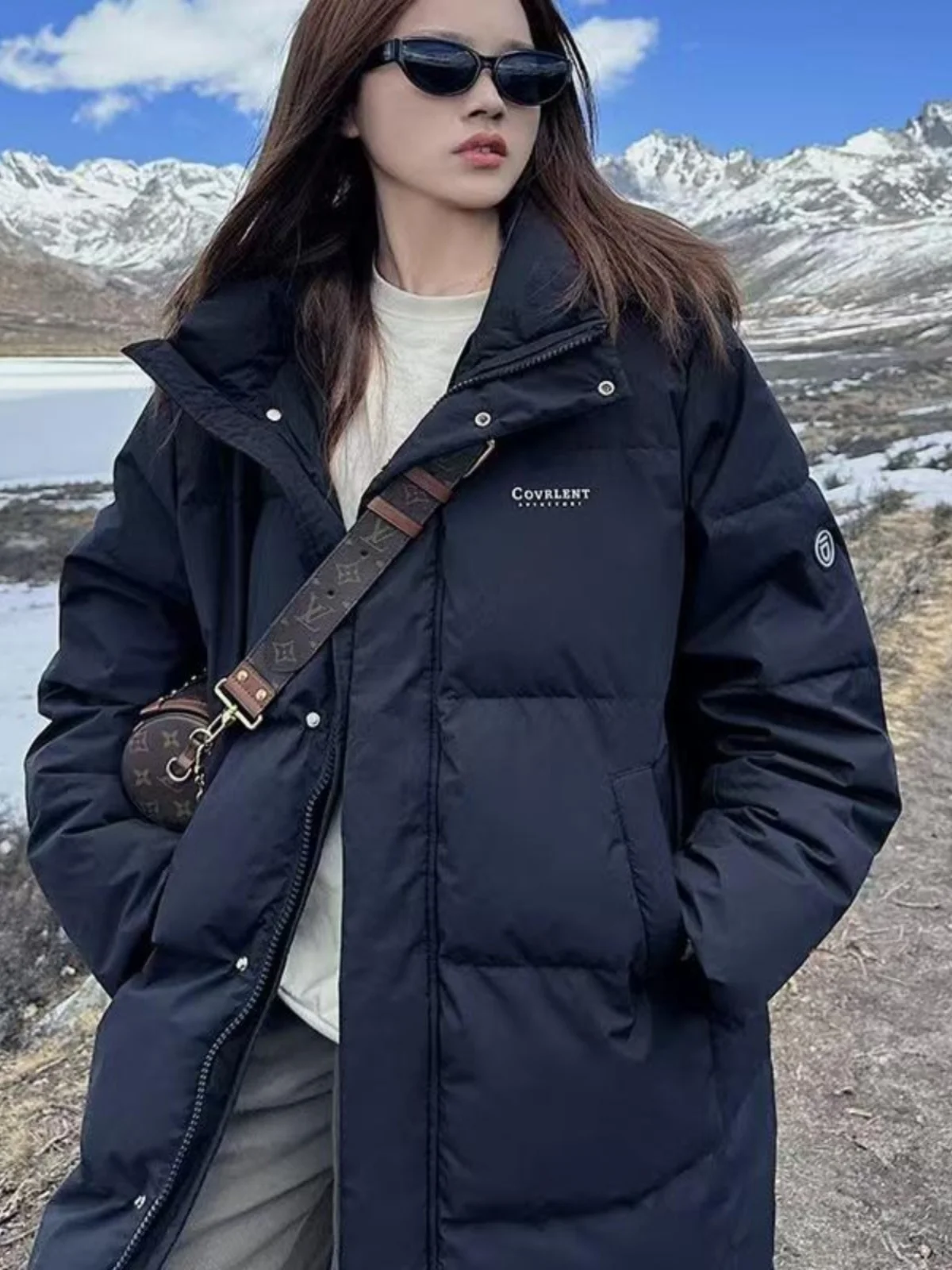 

Winter Thiened down Cotton Jaet Women's Mid-Length Bread Sle Durable Zipper ket Long Sve Hooded Coat Korean Sle