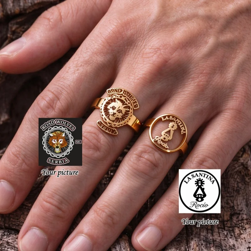 Custom Logo Image Ring Personalized Custom Hollow Out Portrait Symbol Stainless Steel Ring Club Sign Ring Gift For Men Women