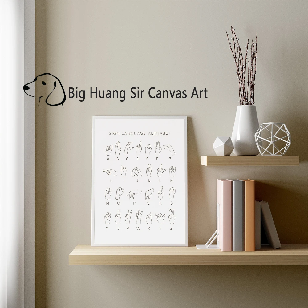 ملصق لغة الإشارة الأمريكية ASL ملصق قماش اللوحة الأبجدية جدار الفن التعليمية الفصول الدراسية ديكور اللغة الأبجدية يطبع #4