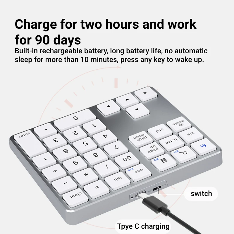 Clavier numérique Bluetooth sans fil, pavé numérique K35, USB C, aste pour IOS, Android, Windows, 2.4 mesurz
