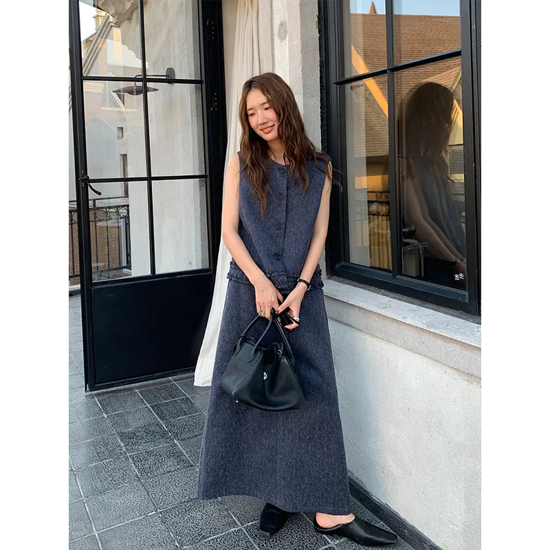 2025 Lace Hem Vest + Skirt Two-piece Autumn Fashion Suit