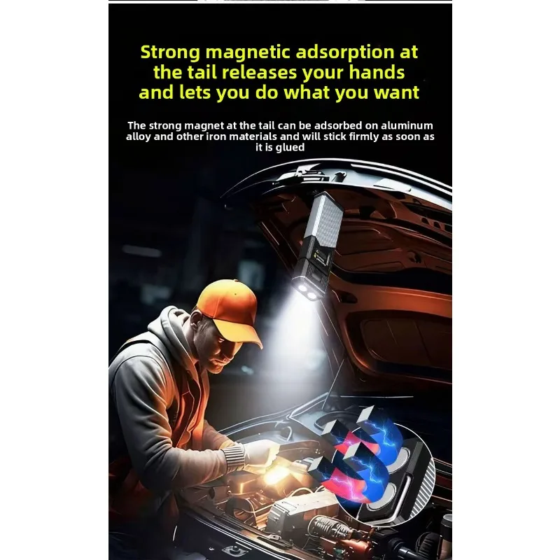 180 °   Lanterna led rotativa recarregável, display digital, alongamento, luz de trabalho, caneta magnética, gancho, tocha de emergência ao ar livre