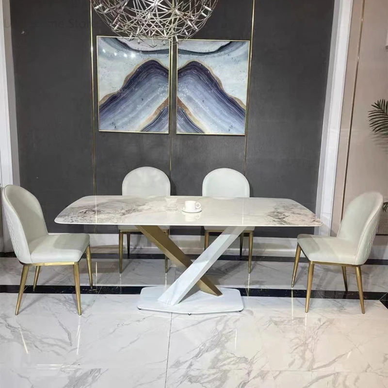 

High End Apartment Dining Tables Luxury Slate Dining Table and Chair Set Modern Simple Rectangular Home Small Dining Table