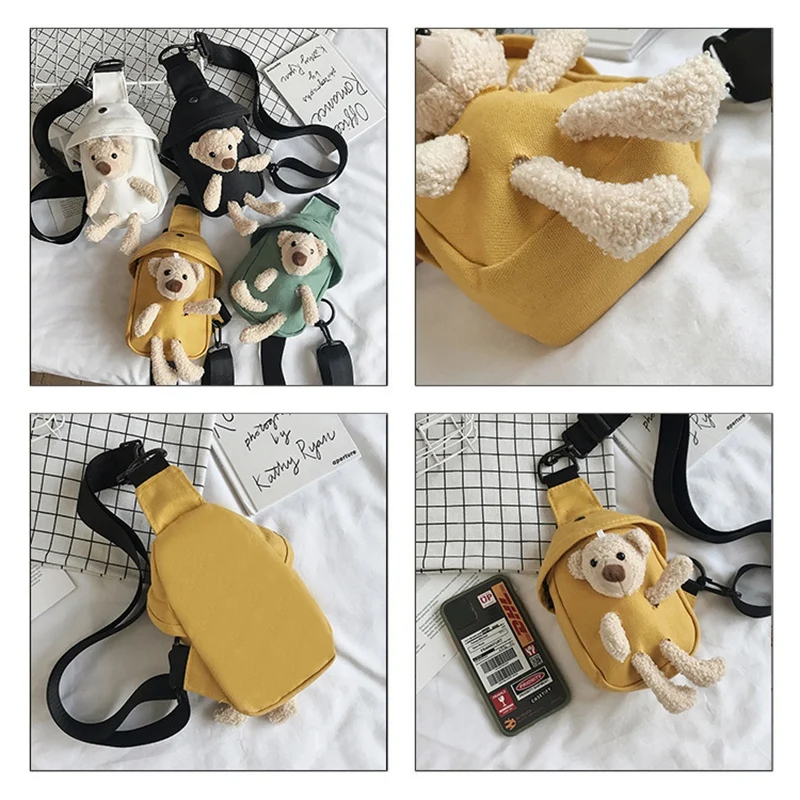 NEW-Fashion Cartoon Doll Chest Bag Women's Cute Sports Bear Bag Casual Messenger Bag Mini Student Canvas Bag