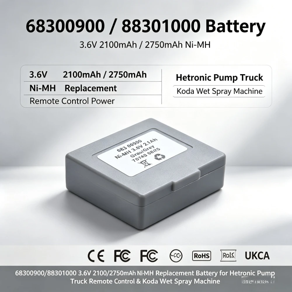 68300900/68301000 3.6V 2100/2750mAh Ni-MH Replacement Battery for Hetronic Pump Truck Remote Control & Koda Wet Spray Machine