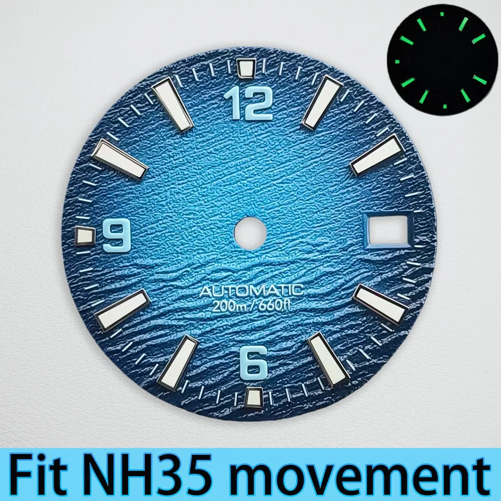 New Style High Quality 28.5mm NH35 Dial Marine texture Green/Bule  C3 Bgw9 Lume For Nh35 NH36 Movement Watch Accessories