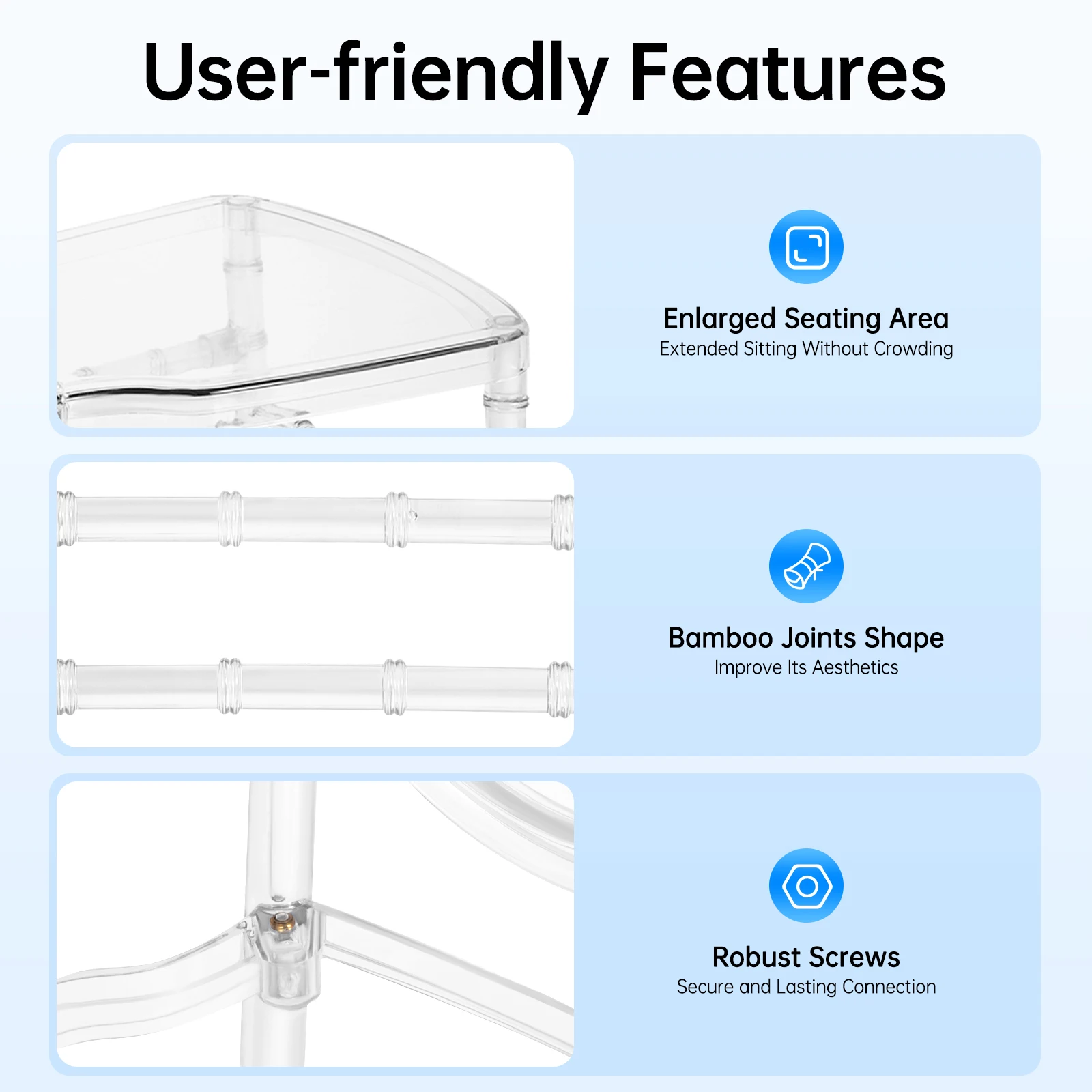 كراسي PC مكونة من 4 قطع، كراسي طعام شفافة، كراسي أنيقة لحفلات الزفاف لقاعات الولائم، قاعات الزفاف 15.16 بوصة × 15.16 بوصة