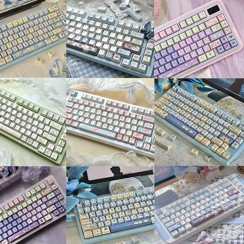 Cute Keycaps 95 Keys (Without Keyboard ) Cherry PBT Keycaps Kit Fits 61-84 Keys Hot Swap Mechanical Keyboard For DIY Customized