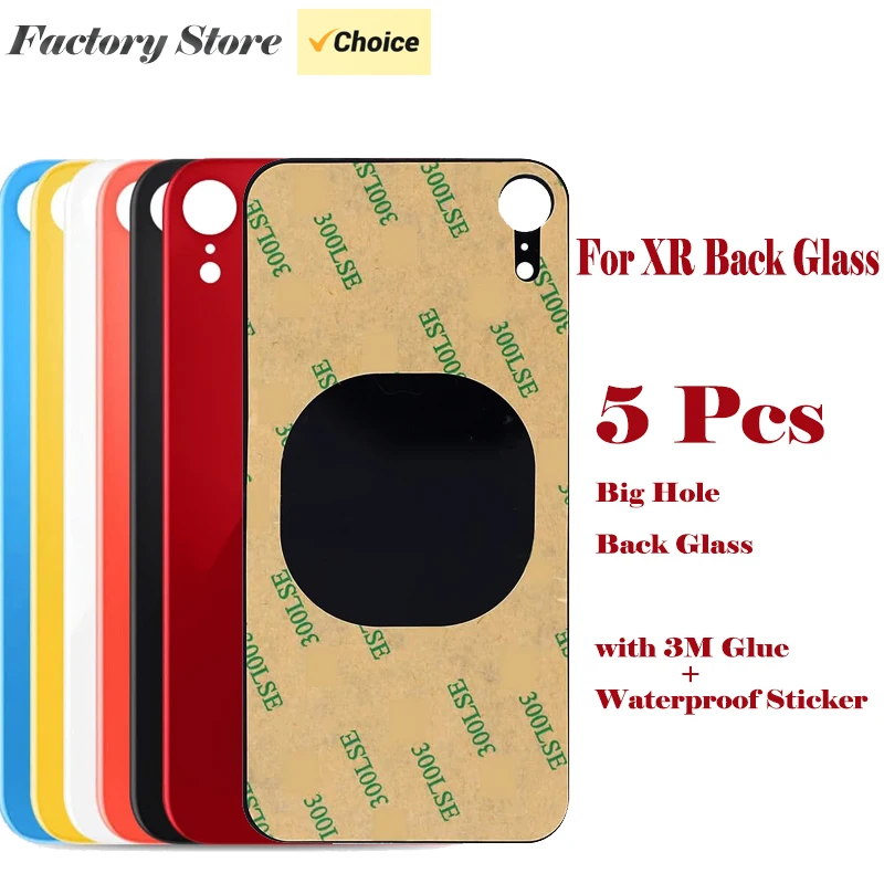 5pcs Back Glass for iPhone XR A2105 A1984 A2107 A2108 Back Glass Replacement Back Glass Rear Battery Cover For iPhone housing