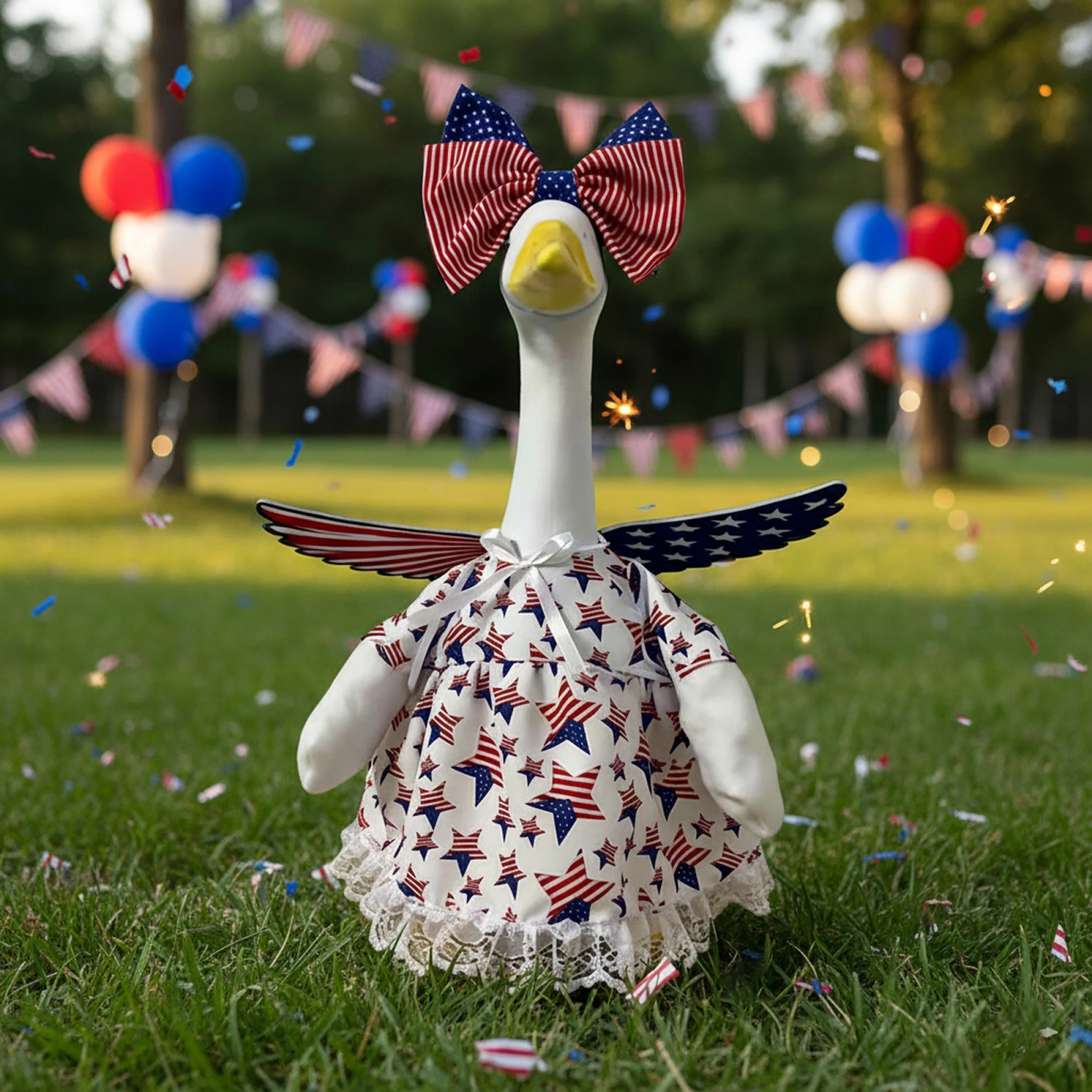 4th of July Porch Goose Outfits Cute Goose Clothes Star Dress Bow Headband and Wing 3 Pcs Set