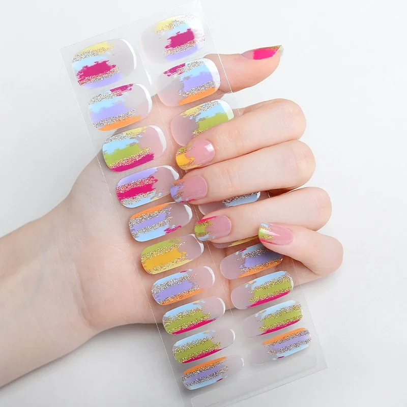 Zwarte Stijl Semi-Cured Gel Nagel Patch Zelfklevende Sliders Langdurige Volledige Dekking Nagel Stcikers Uv Lamp Neede Franse Manicure