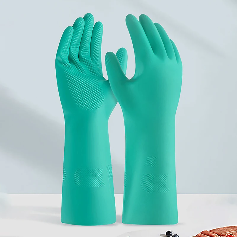 1Pair Thick Nitrile Gloves - Chemical Acid Resistant Waterproof Long Sleeve Gloves For Gardening Chemical Painting ,Latex Free