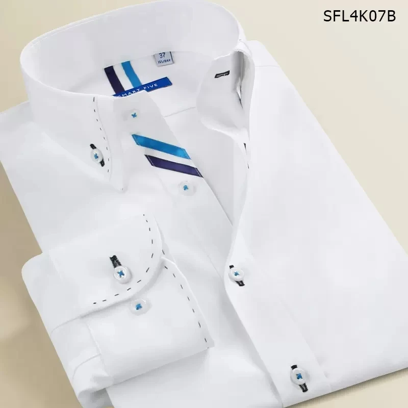 Smart five White Men Shirt 2022 New Brand-Clothing Long Sleeve Cotton Camisa Masculina  White Slim Fit Shirt Men SFL4K07B