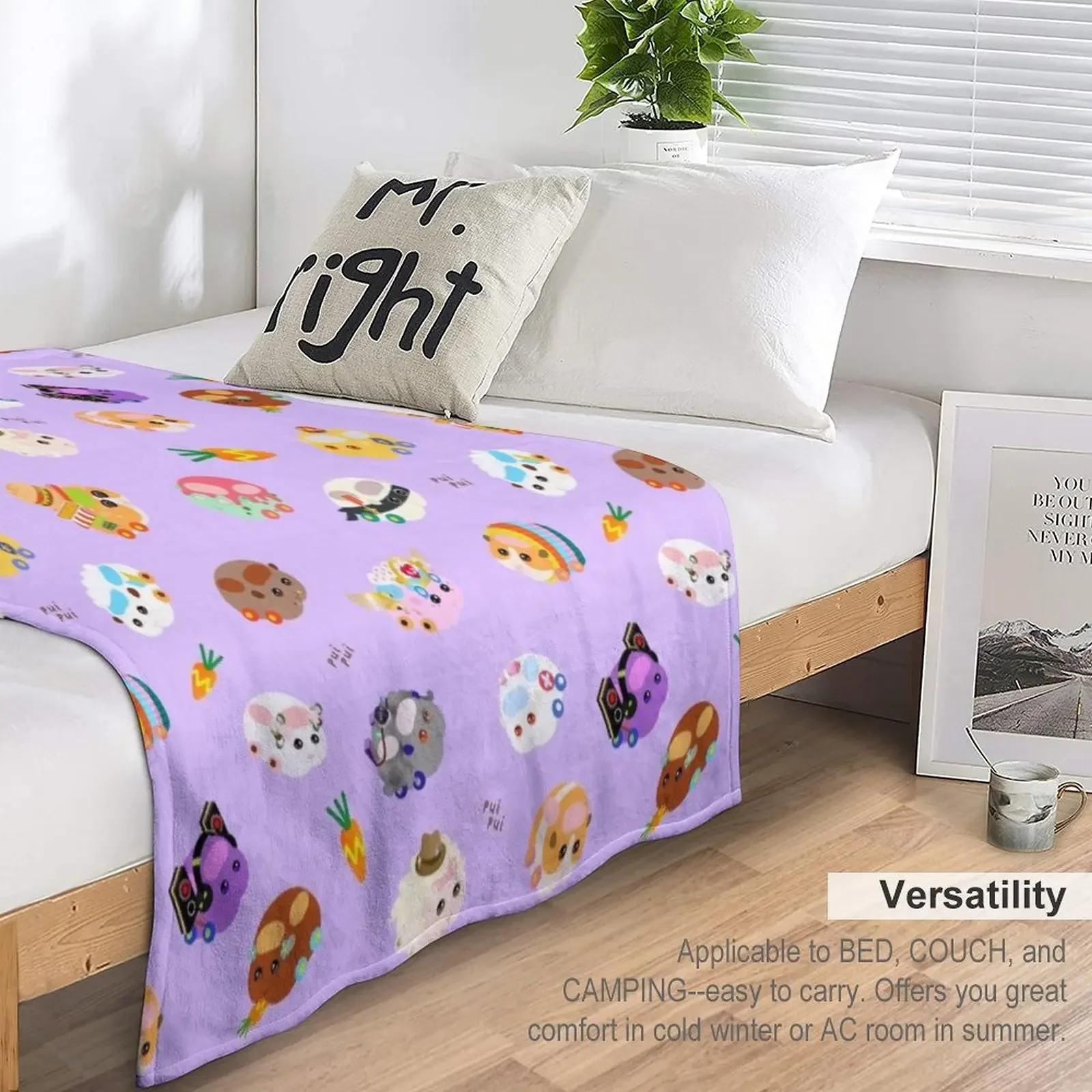 Pui Pui Molcar Assorted Characters Toss Design - Purple Throw Blanket Comforter Blanket Thermal Blanket