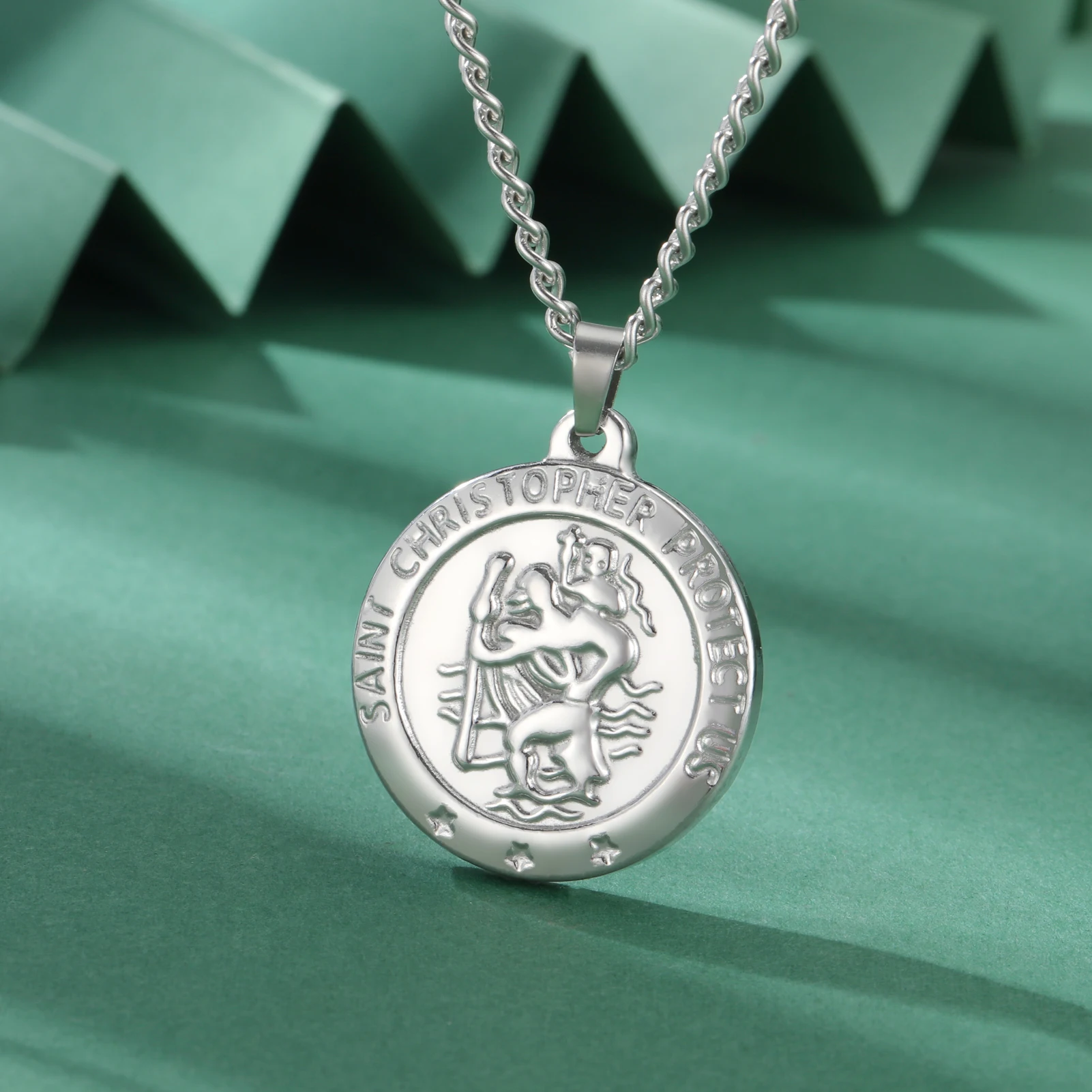 قلادة من الفولاذ المقاوم للصدأ سانت كريستوفر حمايةنا عملة قلادة قلادة سلسلة خمر للرجال النساء القلائد العقلية الهدايا