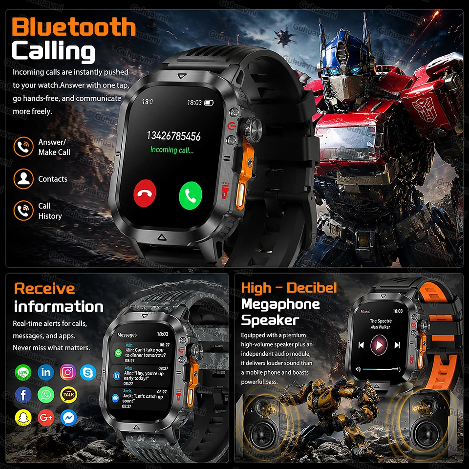 2026NEW Transformers TANK Military SmartWatch 1000mAh 2.01-Inch AMOLED 5ATM Waterproof Outdoor Sports Fitness BT Call Wristwatch view 6