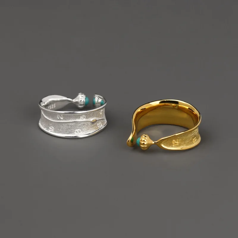

925 Sterling Silver Soft Deformed Watch Resizable Ring Women Turquoise Original Design Chic Unique Ring