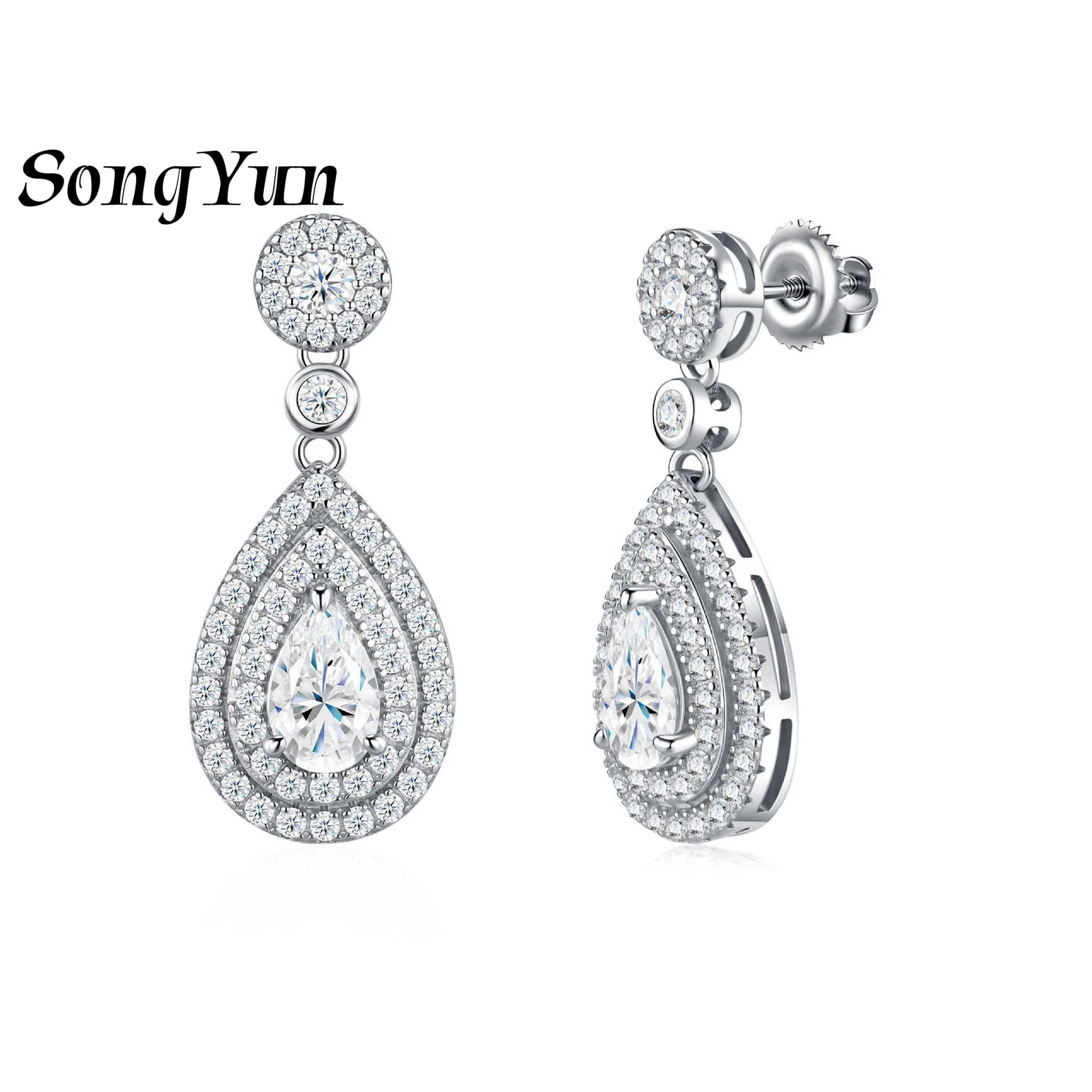 

SongYun Designer Jewelry 925 Silver Earrings Water Drop Moissanite Diamond Earrings for Women Rhodium Plated GRA Certificate