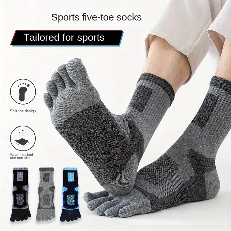 Men Five-Finger Cotton Crew Socks Breathable High Quality Knit Sock Soft Sports Solid Color Mountaineering, and Running Male Sox