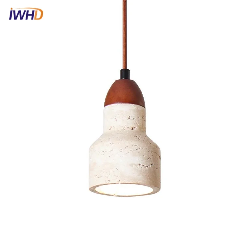 

IWHD Yellow Travertine LED Pendant Lamp Aisle Hallway Bedroom Wood Stone Modern Nordic Hanging Lights Hanglamp Industrieel