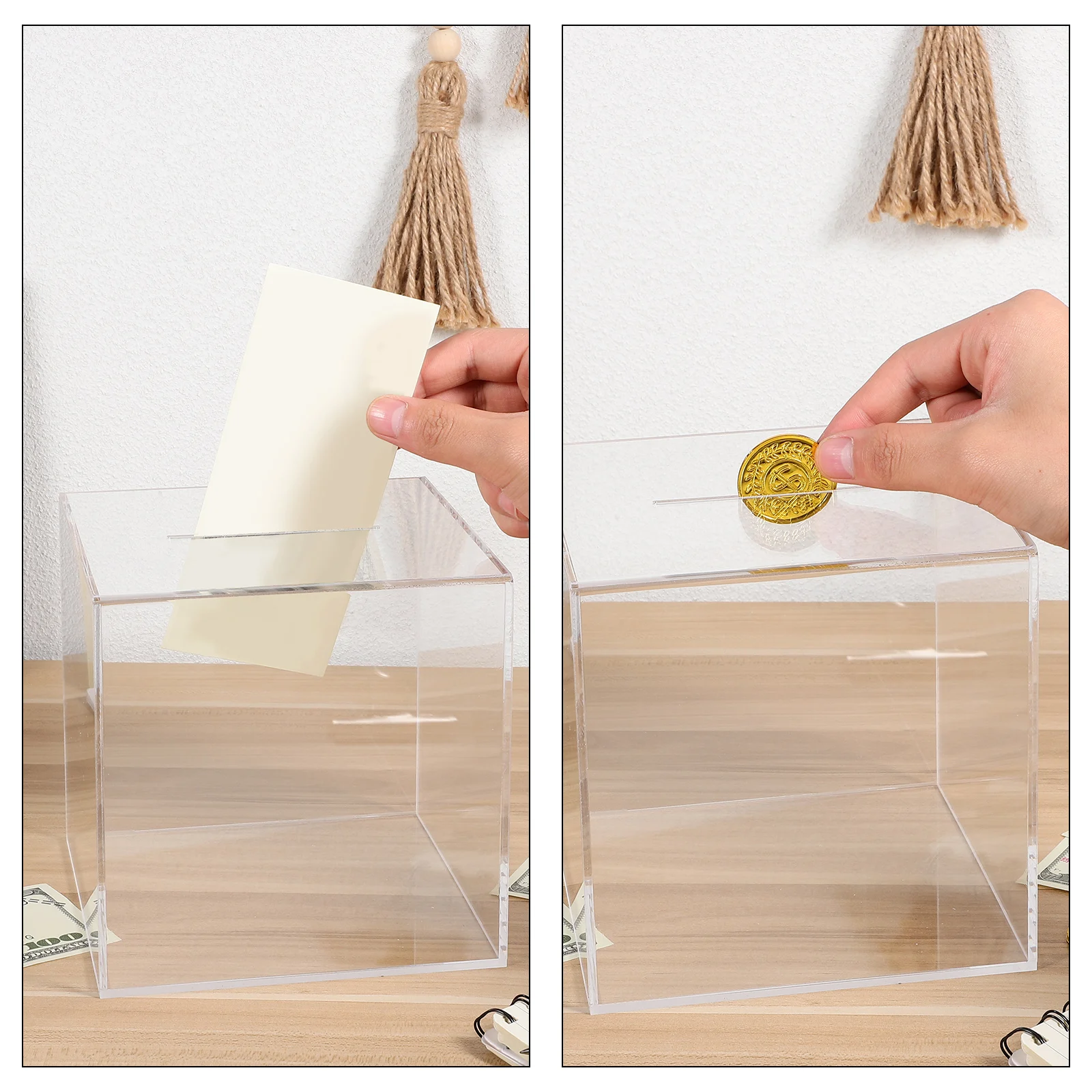 

2 pcs Piggy Bank Clear Jar Savings Unopenable Acrylic Container Desktop Storage Financial Management Tool Money Box