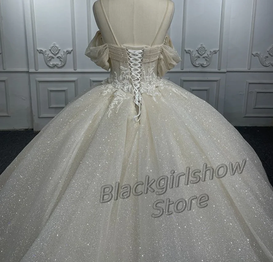 Vestidos De Quinceañera De tren dulce blanco, apliques De cristal elegantes De lujo, purpurina, Fiesta De boda, 2024