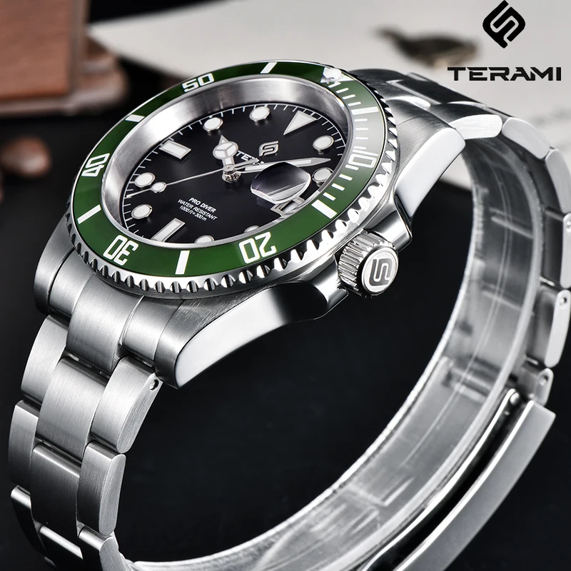 TERAMI Design Style Diving Watch 40mm Sapphire 316L Stainless Steel Case Sports 300M Waterproof Automatic Mechanical Men Watches