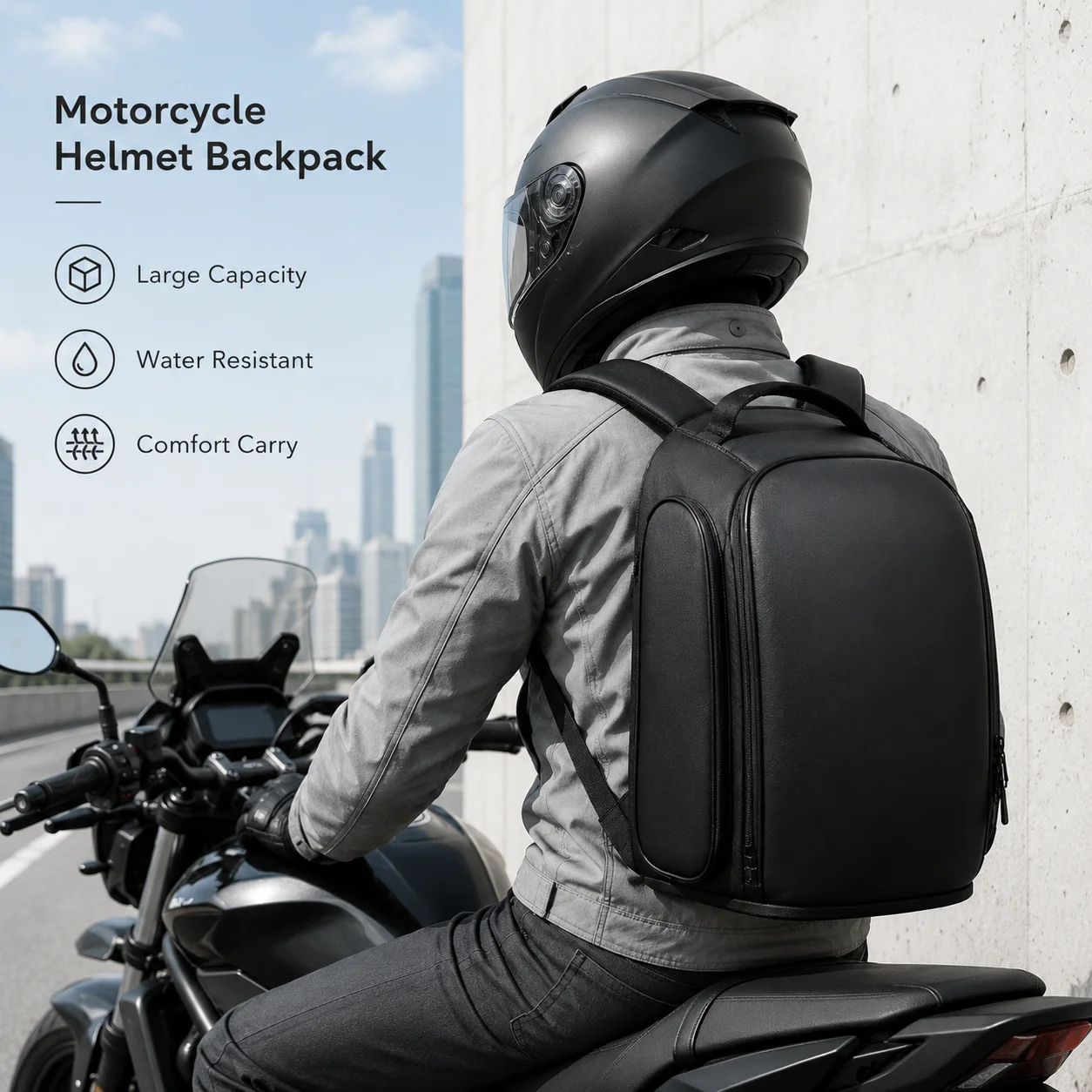 ALBERS Motorcycle Riding Backpack Hard Shell Helmet Carry Bag Water Resistant Reflective Large Capacity Moto Travel Pack Men