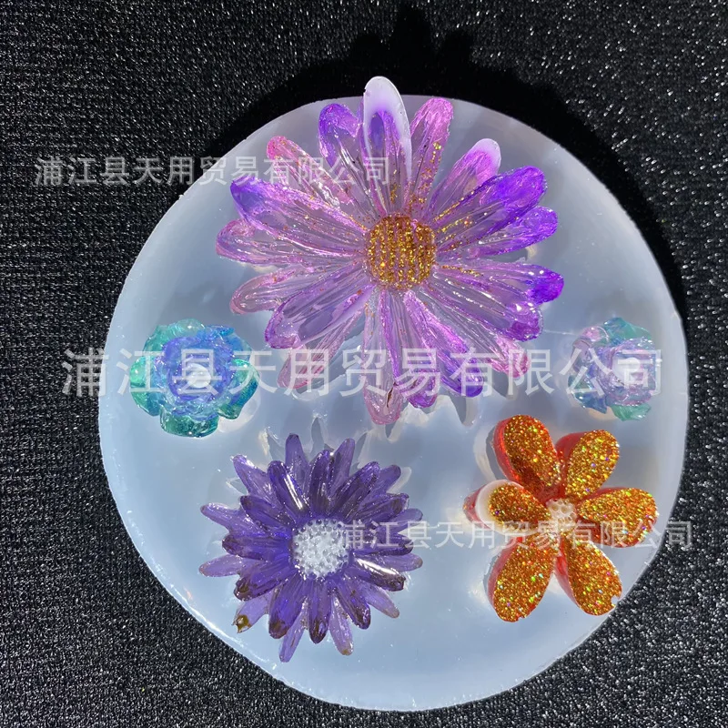 Daisy Flower Silicone Mold Soft Pottery Clay Glue Table Mobile Phone Case Decoration 16734