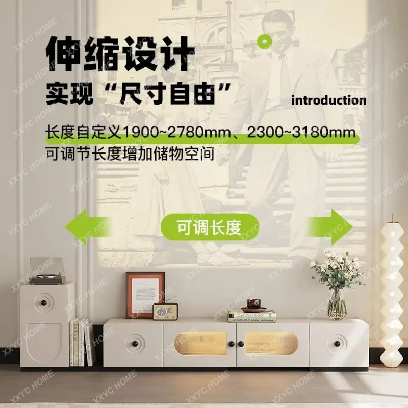 XXHot sales   cream wind retractable TV cabinet, living room home floor storage locker integrated, high-end sense